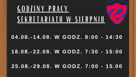 Godziny pracy sekretariatu w sierpniu